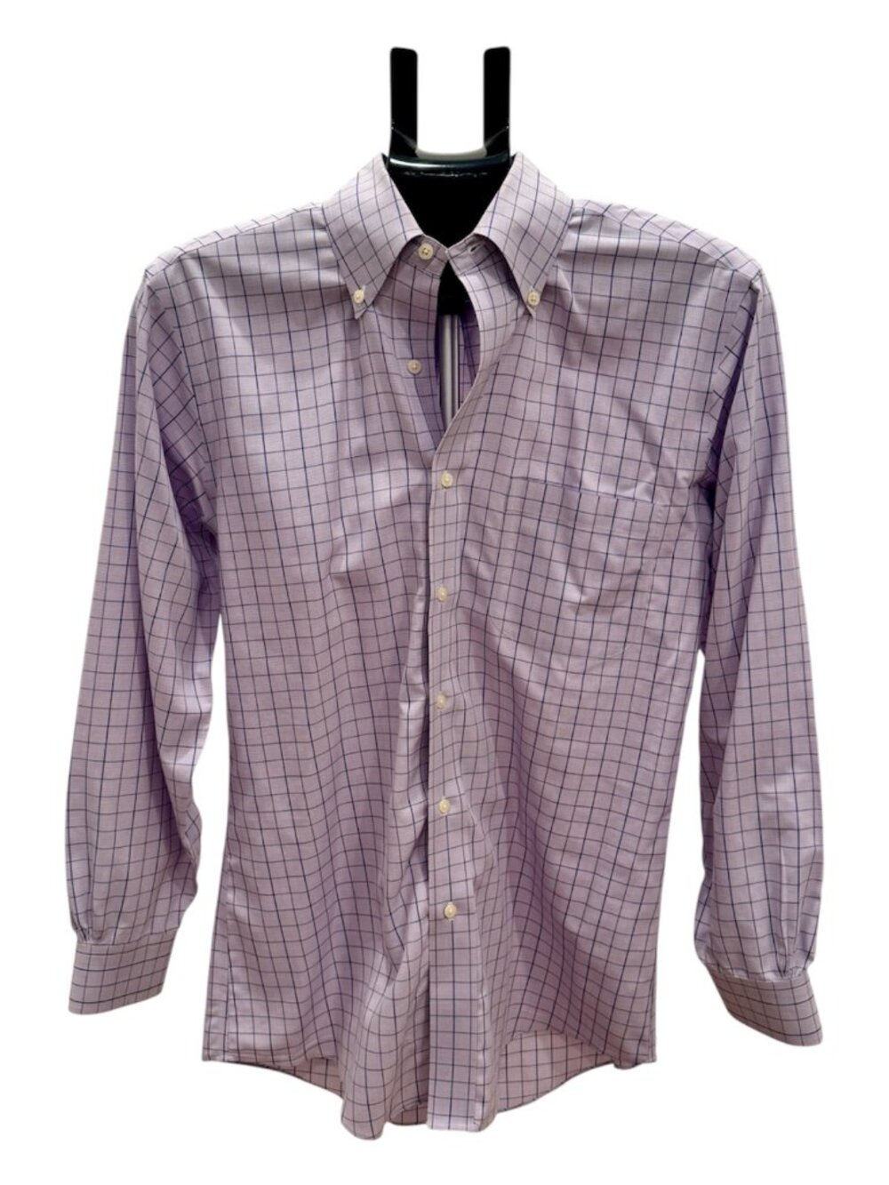 Brooks Brothers Purple Plaid "Original Polo" 14.5 x 32 Mens Small EUC Unisex
